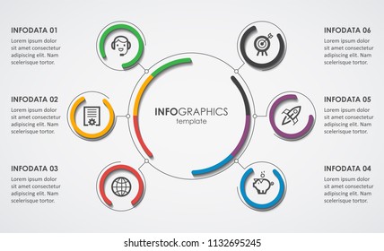 Business Infographic design template with icons and 6 options or steps.  Can be used for process diagram, presentations, workflow layout, banner, flow chart, info graph.