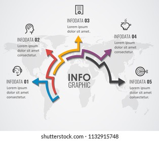 Business Infographic design template with icons and 5 options or steps.  Can be used for process diagram, presentations, workflow layout, banner, flow chart, info graph.