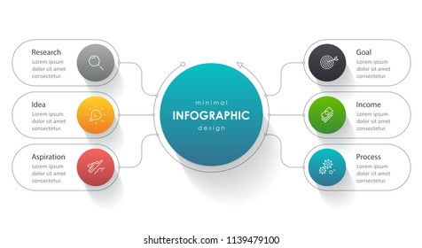 Business Infographic design template with icons and 6 options or steps.  Can be used for process diagram, presentations, workflow layout, banner, flow chart, info graph.