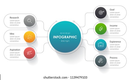 Business Infographic design template with icons and 7 options or steps.  Can be used for process diagram, presentations, workflow layout, banner, flow chart, info graph.