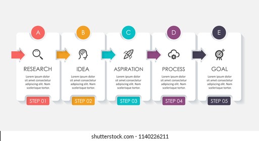 Business Infographic design template with icons and 5 options or steps.  Can be used for process diagram, presentations, workflow layout, banner, flow chart, info graph.