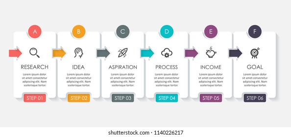 Business Infographic design template with icons and 6 options or steps.  Can be used for process diagram, presentations, workflow layout, banner, flow chart, info graph.