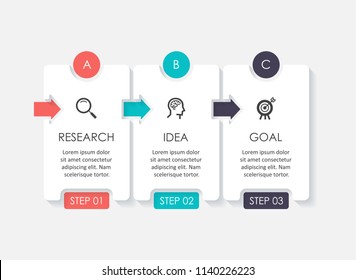 Business Infographic design template with icons and 3 options or steps.  Can be used for process diagram, presentations, workflow layout, banner, flow chart, info graph.