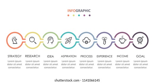 Business Infographic design template with icons and 8 options or steps. Can be used for process diagram, presentations, workflow layout, banner, flow chart, info graph. Business Infographic design template with icons and 8 options or steps. Can be used for process diagram, presentations, workflow layout, banner, flow chart, info graph.
