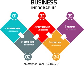 Business Infographic design template with icons and 5 options or steps. Can be used for process diagram, presentations, workflow layout, banner, flow chart, infographic.