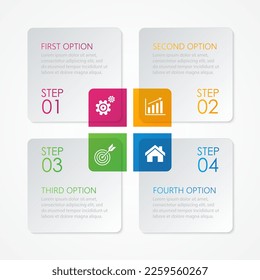 Business infographic design template with icons and 4 options or steps. Abstract elements of graph, diagram, parts or processes. Vector template for presentation.