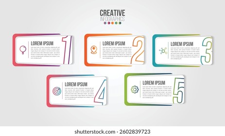 Business Infographic design template with icons and 5 numbers options or steps. Can be used for process presentations, workflow layout, diagram, banner, flow chart, info graph.