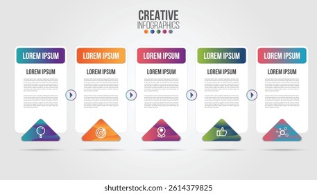 Business Infographic design template with icons and 5 numbers options or steps. Can be used for process presentations, workflow layout, diagram, banner, flow chart, info graph.