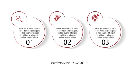 Business Infographic Design Template. minimal Timeline design with 3 steps, options and marketing icons. Vector linear infographic with three circle connected elements. Can be used for your presentati