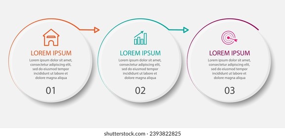Business Infographic Design Template. minimal Timeline design with 3 steps, options and marketing icons. used as a system flow diagram, your business presentation