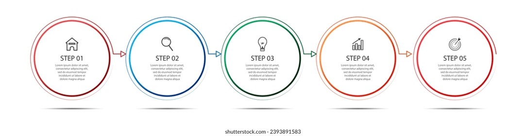 Business Infographic Design Template. minimal Timeline design with 5 steps, options and marketing icons. used as a system flow diagram, your business presentation