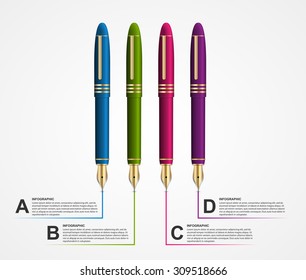 Business Infographic Design template with a pen. 3d education concept. Vector illustration.