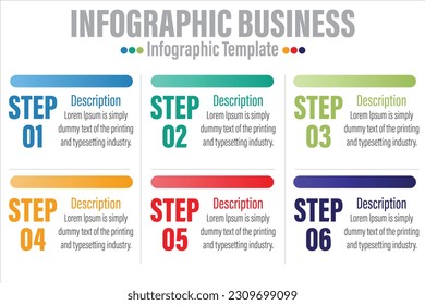 Business infographic design template with six 6 steps, six 6 options, steps or processes. Can be used for workflow layout, diagram, annual report, web design