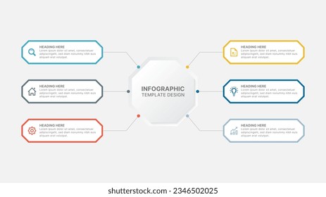 Infografische Design-Vorlage für Unternehmen mit sechs Optionen