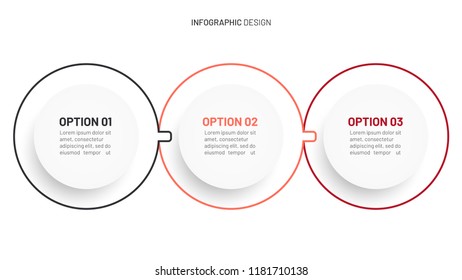 Business infographic design template. Timeline with 3 options, linear, circles. Vector illustration.