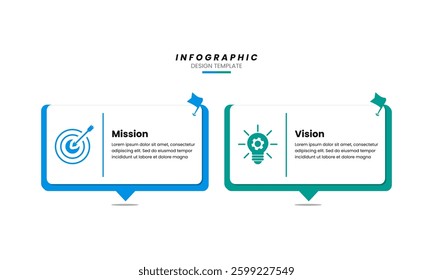 Business Infographic Design Template with Two Steps Mission and Vision