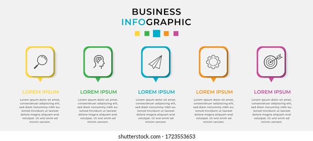 Business Infografische Design-Vorlage Vektorgrafik mit Symbolen und 5 Optionen oder Schritte.  Kann für Prozessdiagramm, Präsentationen, Workflow-Layout, Banner, Flussdiagramm, Info-Graphen verwendet werden