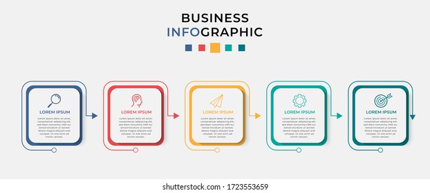 Business Infographic Design Template Vector With Icons And 5 Options Or Steps. Can Be Used For Process Diagram, Presentations, Workflow Layout, Banner, Flow Chart, Info Graph