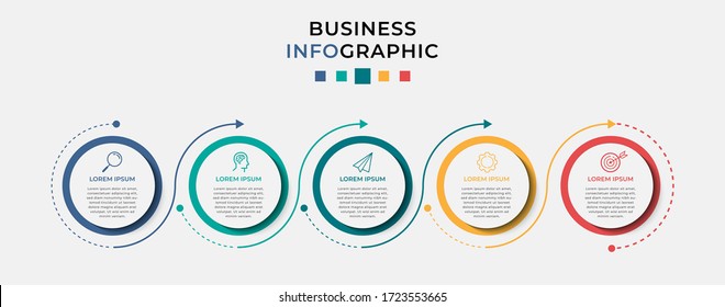Plantilla de diseño de Infografía empresarial Vector con iconos y 5 opciones o pasos.  Se puede utilizar para diagrama de procesos, presentaciones, diseño de flujo de trabajo, banner, diagrama de flujo, gráfico de información