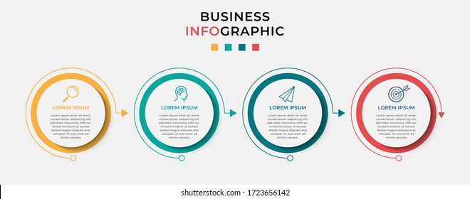 Plantilla de diseño de Infografía empresarial Vector con iconos y 4 opciones o pasos.  Se puede utilizar para diagrama de procesos, presentaciones, diseño de flujo de trabajo, banner, diagrama de flujo, gráfico de información