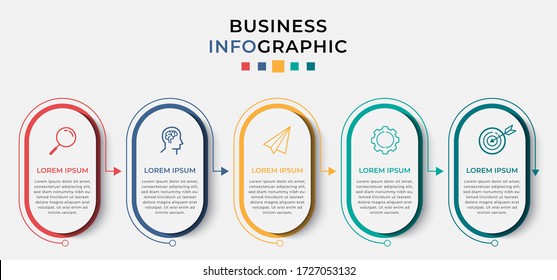 Business Infographic design template Vector with icons and 5 options or steps. Can be used for process diagram, presentations, workflow layout, banner, flow chart, info graph