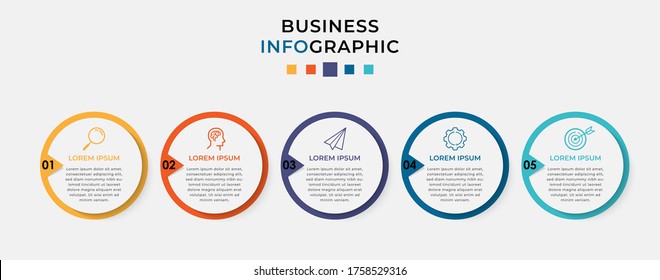 Business Infografische Design-Vorlage Vektorgrafik mit Symbolen und 5 Optionen oder Schritte. Kann für Prozessdiagramm, Präsentationen, Workflow-Layout, Banner, Flussdiagramm, Info-Graphen verwendet werden