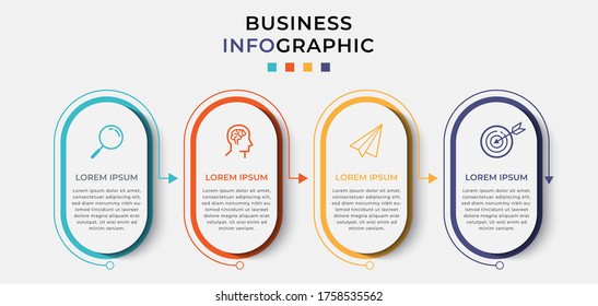 Business Infographic Design Template Vector With Icons And 4 Options Or Steps. Can Be Used For Process Diagram, Presentations, Workflow Layout, Banner, Flow Chart, Info Graph