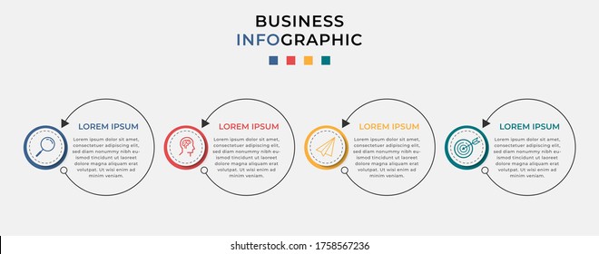 Business Infographic design template Vector with icons and 4 options or steps. Can be used for process diagram, presentations, workflow layout, banner, flow chart, info graph