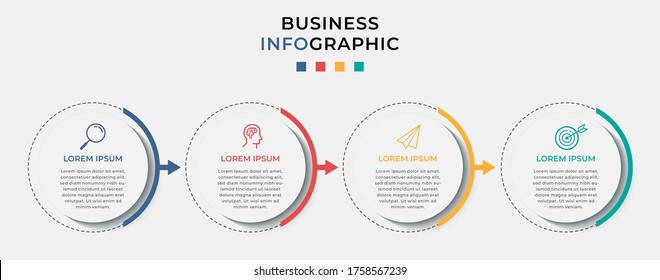 Business Infografische Design-Vorlage Vektorgrafik mit Symbolen und 4 Optionen oder Schritte. Kann für Prozessdiagramm, Präsentationen, Workflow-Layout, Banner, Flussdiagramm, Info-Graphen verwendet werden