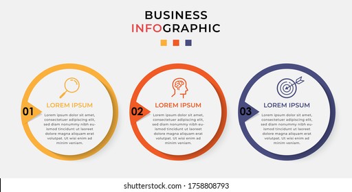 Business Infografische Design-Vorlage Vektorgrafik mit Symbolen und 3 Optionen oder Schritte. Kann für Prozessdiagramm, Präsentationen, Workflow-Layout, Banner, Flussdiagramm, Info-Graphen verwendet werden