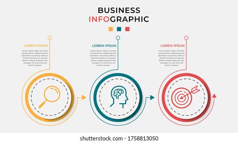 Plantilla de diseño de Infografía de negocio Vector con iconos y 3 opciones o pasos. Se puede utilizar para el diagrama de procesos, presentaciones, diseño de flujo de trabajo, banner, diagrama de flujo, gráfico de información