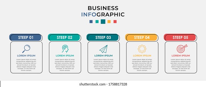 Business Infographic design template Vector with icons and 5 options or steps. Can be used for process diagram, presentations, workflow layout, banner, flow chart, info graph