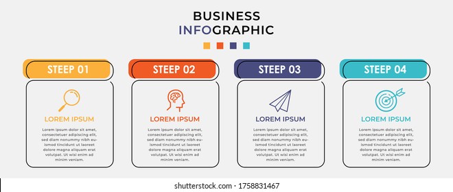 Business Infographic design template Vector with icons and 4 options or steps. Can be used for process diagram, presentations, workflow layout, banner, flow chart, info graph