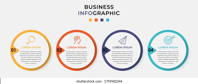 Business Infographic Design Template Vector With Icons And 4 Options Or Steps. Can Be Used For Process Diagram, Presentations, Workflow Layout, Banner, Flow Chart, Info Graph