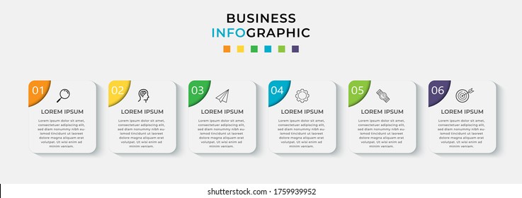 Plantilla de diseño de Infografía de negocio Vector con iconos y 6 opciones o pasos. Se puede utilizar para el diagrama de procesos, presentaciones, diseño de flujo de trabajo, banner, diagrama de flujo, gráfico de información