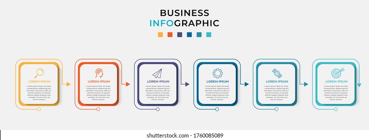 Plantilla de diseño de Infografía Empresarial Vector con iconos y 6 opciones o pasos. Se puede utilizar para el diagrama de procesos, presentaciones, diseño de flujo de trabajo, banner, diagrama de flujo, gráfico de información