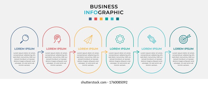 Plantilla de diseño de Infografía Empresarial Vector con iconos y 6 opciones o pasos. Se puede utilizar para el diagrama de procesos, presentaciones, diseño de flujo de trabajo, banner, diagrama de flujo, gráfico de información