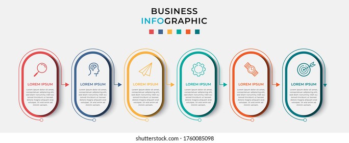 Plantilla de diseño de Infografía Empresarial Vector con iconos y 6 opciones o pasos. Se puede utilizar para el diagrama de procesos, presentaciones, diseño de flujo de trabajo, banner, diagrama de flujo, gráfico de información