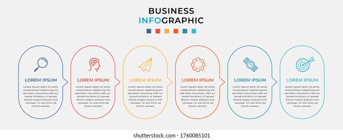 Business Infographic design template Vector with icons and 6 six options or steps. Can be used for process diagram, presentations, workflow layout, banner, flow chart, info graph