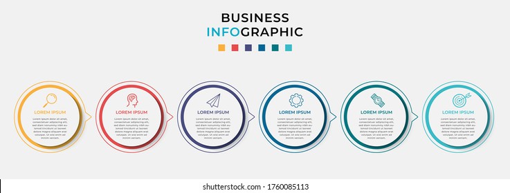 Business Infographic design template Vector with icons and 6 six options or steps. Can be used for process diagram, presentations, workflow layout, banner, flow chart, info graph