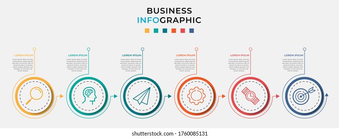 Plantilla de diseño de Infografía Empresarial Vector con iconos y 6 opciones o pasos. Se puede utilizar para el diagrama de procesos, presentaciones, diseño de flujo de trabajo, banner, diagrama de flujo, gráfico de información