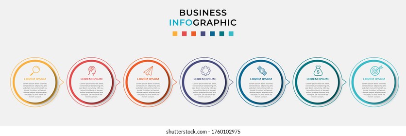 Business Infographic design template Vector with icons and 7 seven options or steps. Can be used for process diagram, presentations, workflow layout, banner, flow chart, info graph