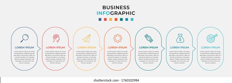 Plantilla de diseño de Infografía Empresarial Vector con iconos y 7 opciones o pasos. Se puede utilizar para el diagrama de procesos, presentaciones, diseño de flujo de trabajo, banner, diagrama de flujo, gráfico de información