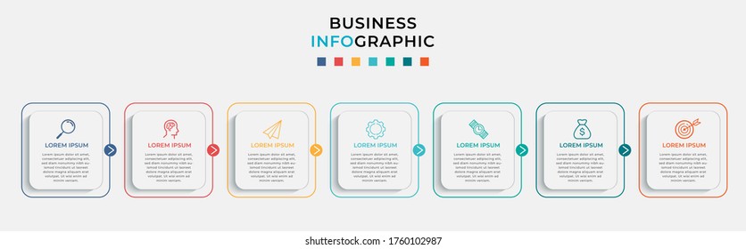 Business Infographic design template Vector with icons and 7 seven options or steps. Can be used for process diagram, presentations, workflow layout, banner, flow chart, info graph