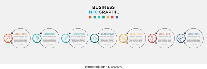 Plantilla de diseño de Infografía Empresarial Vector con iconos y 7 opciones o pasos. Se puede utilizar para el diagrama de procesos, presentaciones, diseño de flujo de trabajo, banner, diagrama de flujo, gráfico de información