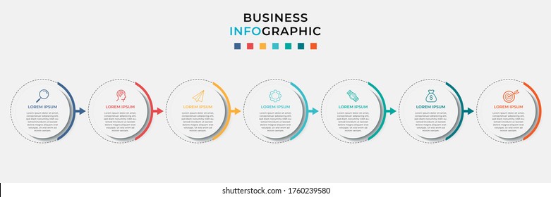 Plantilla de diseño de Infografía Empresarial Vector con iconos y 7 opciones o pasos. Se puede utilizar para el diagrama de procesos, presentaciones, diseño de flujo de trabajo, banner, diagrama de flujo, gráfico de información