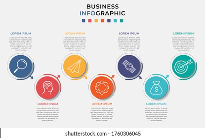 Business Infographic design template Vector with icons and 7 seven options or steps. Can be used for process diagram, presentations, workflow layout, banner, flow chart, info graph