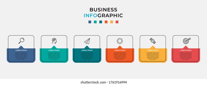 Plantilla de diseño de Infografía Empresarial Vector con iconos y 6 opciones o pasos. Se puede utilizar para el diagrama de procesos, presentaciones, diseño de flujo de trabajo, banner, diagrama de flujo, gráfico de información