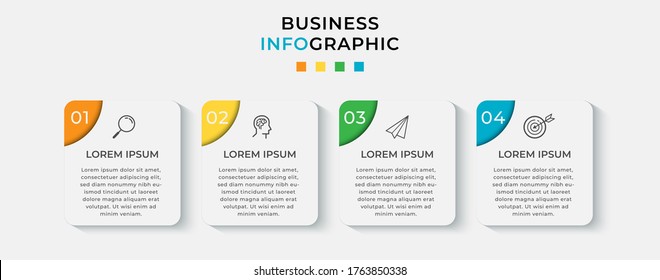 Plantilla de diseño de Infografía Empresarial Vector con iconos y 4 opciones o pasos. Se puede utilizar para el diagrama de procesos, presentaciones, diseño de flujo de trabajo, banner, diagrama de flujo, gráfico de información