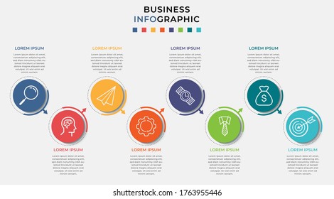 Business Infographic design template Vector with icons and 8 eight options or steps. Can be used for process diagram, presentations, workflow layout, banner, flow chart, info graph